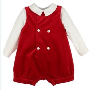 New Luli and Me Boys Blue Deluxe Velvet Romper size 18 month